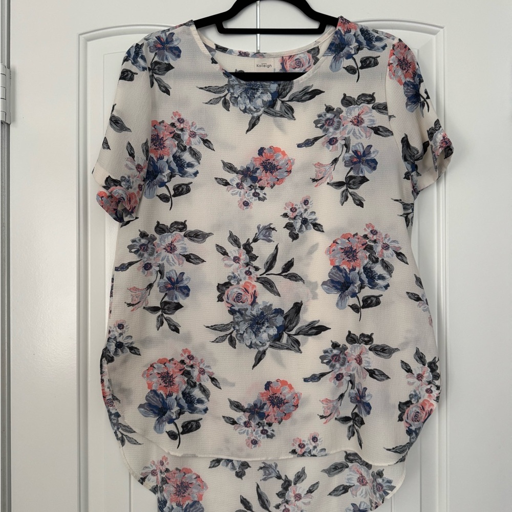 Kaileigh Floral Blouse with Blue and Pink Accents